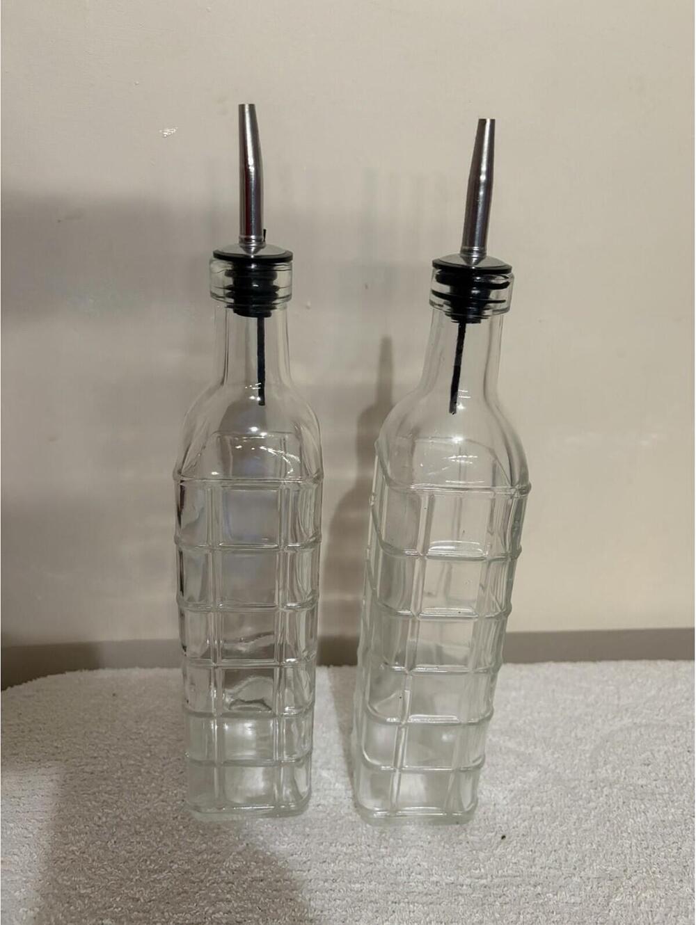 Oil and Vinegar Dispenser Set Ribbed Glass Olive Oil Vinegar Cruet Set